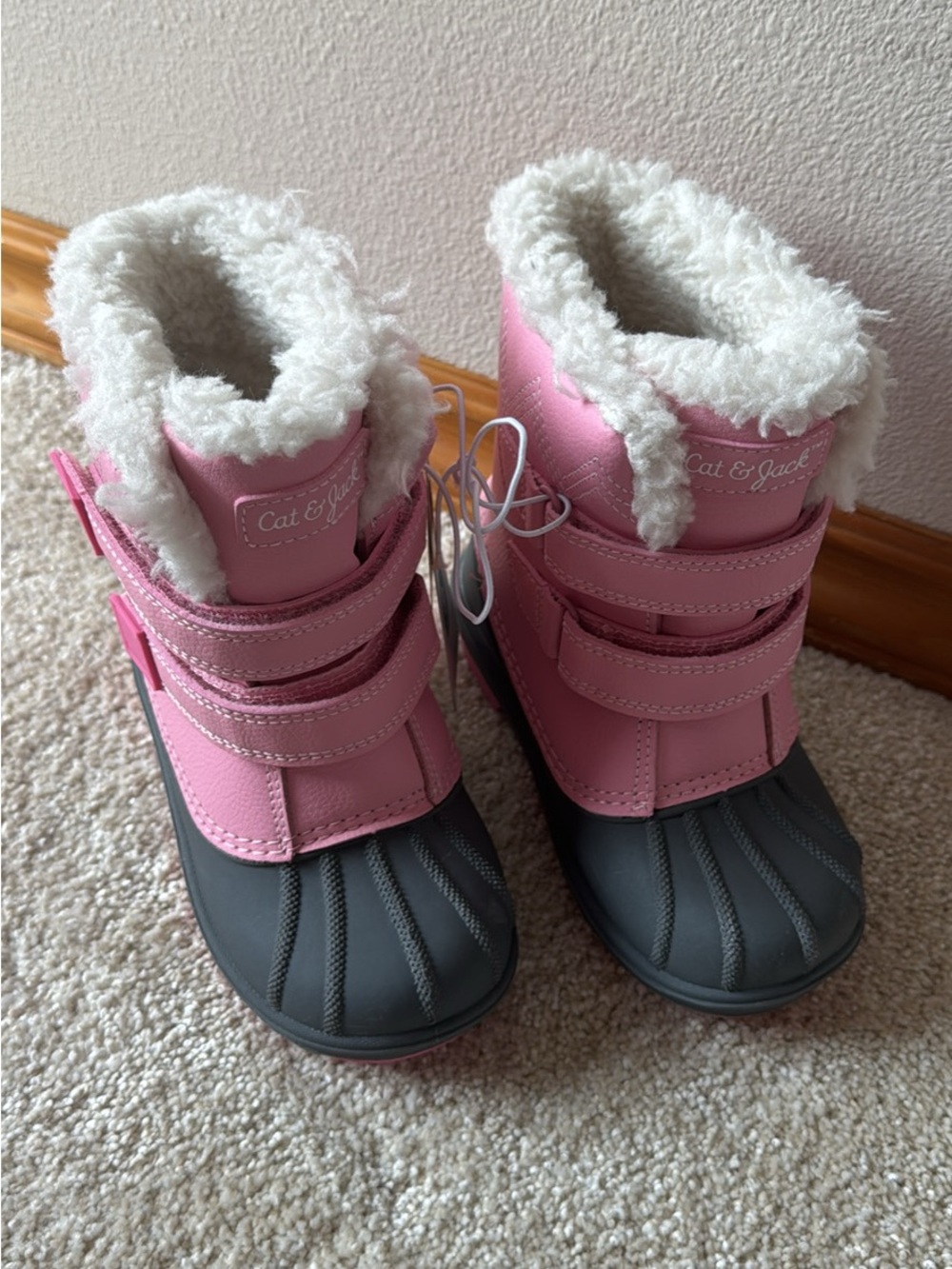 Cat & Jack Pink and Gray Kids Snow Boot with Faux Fur Cuff